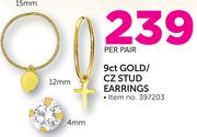 JCSA 9ct Gold CZ Stud Earrings-Per Pair