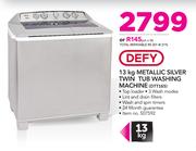 Defy 13kg Metallic Silver Twin Tub Washing Machine DTT165