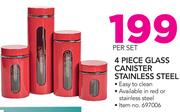 4 Piece Glass Canister Stainless Steel-Per Set