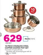 Mainstays 10 Piece Stainless Steel Copper Coated Pot Set-Per Set