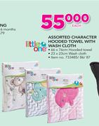 Little One Assorted Character Hooded Towel With Wash Cloth-Each