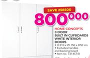 Home Concepts 3 Door BuiltIn Cupboards White Interior Doors 210x150x50cm Excluding Handles&Backboard