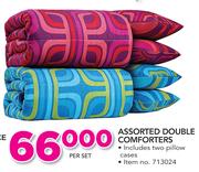 Assorted Double Comforters Including Two Pillows-Per Set