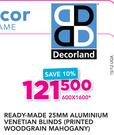 Decorland Ready Made 25mm Aluminium Venetian Blinds(Printed Woodgrain Mahogany) 600x1600mm