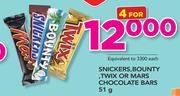 Snickers, Bounty, Twix Or Mars Chocolate Bars-4x51g