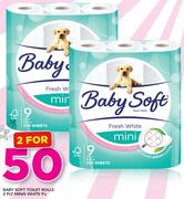 Baby Soft Toilet Rolls 2 Ply Minis White-2x9's