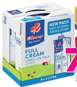 Clover Full Cream, Low Fat Or Fat Free Ultra Pasturised Long Life Milk-6 x 1Ltr