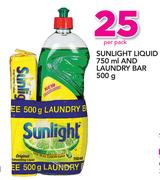 Sunlight Liquid 750ml And Laundry Bar 500g-Per Pack