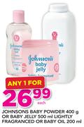 Johnsons Baby Powder 400g Or Baby Jelly 500ml Lightly Fragranced Or Baby Oil 200ml-Each
