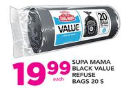 Supa Mama Black Value Refuse Bags-20's