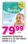 Pampers Sensitive Wipes 4x56 Or Fresh Wipes 4x64-Each