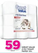 Great Value 2 Ply Toilet Paper-18's