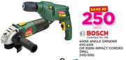 Bosch 650W Angle Grinder HG-650 Or 500W Impact Corded Drill HID-500-Each