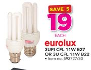 Eurolux 3UPI CFL 11W E27 Or 3U CFL 11W B22-Each