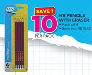 HB Pencils With Eraser Pack Of 4-Per Pack