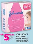 Johnson's All Over Baby Wipes 4 Pack-288's Per Pack