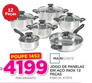 Mainstays jogo de panelas em aço inox 12 pecas por conjunto