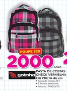 Gotcha Pasta de costas check vermelha ou preta 46 cm cada