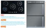 Defy Gemini Gas On Glass Hob DHG 131+Defy Gemini Gourmet Multifunction Double Oven DBO468