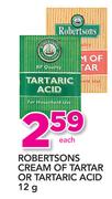 Robertsons Cream Of Tartar Or Tartaric Acid-12g Each