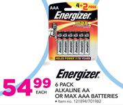 Energizer 6 Pack Alkaline AA Or Max AAA Batteries-Each