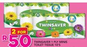 Twinsaver 1 Ply Minis Toilet Tissue-2 x 10's