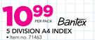 Bantex 5 Division A4 Index-Per Pack