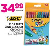 BIC 12 Pack Kids Turn And Colour Crayons-Per Pack