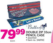 Butterfly Double Zip 33Cm Pencil Case-Each