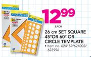 26Cm Set Square 45 Or 60 Degree Or Circle Template-Each