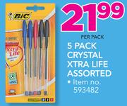 BIC 5 Pack Crystal Xtra Life Pen Assorted-Per Pack
