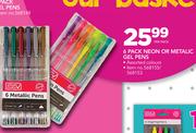 Simple Choice 6 Pack Neon Or Metallic Gel Pens-Per Pack