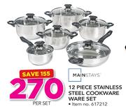 Mainstays 12 Piece Sainless Steel Cookware Set