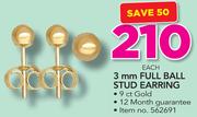 3mm Full Ball Stud Earring-Each