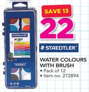 Staedtler 12 Pack Water Colours With Brush