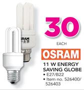 Osram 11W Energy Saving Globe-Each