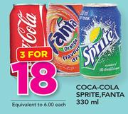 Coca-Cola, Sprite, Fanta-3x330ml Each