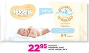 Huggies Newborn Pure Wipes Singles-64's