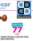 Decorland 34mm Wood Curtain Rod(Mid Brown)-1.5m