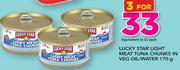 Lucky Star Light Meat Tuna Chunks In Veg Oil/Water-3 x 170g