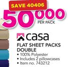 Casa Double Flat Sheet Packs-Per Pack