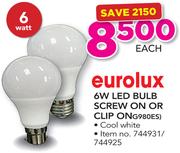 Eurolux 6W LED Bulb Screw On Or Clip On G980ES-Each