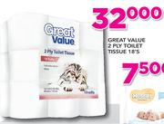 Great Value 2 Ply Toilet Tissue-18's