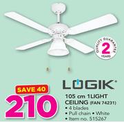 Logik 105cm 1 Light Ceiling Fan 74231