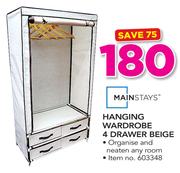 Mainstays Hanging Wardrobe 4 Drawer Beige