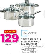Mainstays 6 Piece Stainless Steel Pots And Saucepan Set-Per Set