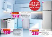 Hisense 168Ltr Top Freezer Fridge+ 8Kg Top Loader Washing Machine White+130Ltr Chest Freezer White