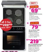 Defy 60Cm Cover Hood Black DCH290+ 60Cm Solid Hob Black DHD332+ 60Cm Undercounter Oven Black DBO458