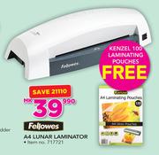 Fellowes A4 Lunar Laminator Free Kenzel 100 Laminating Pouches
