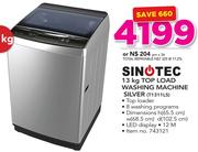 Sinotec 13Kg Top Load Washing Machine Silver T1311LS